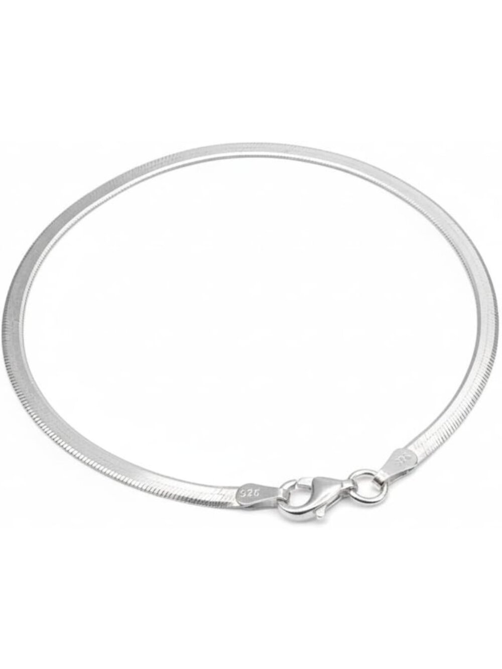 925 Sterling Silver Herringbone Bracelet for Women - Elegant 3mm Flat Snake